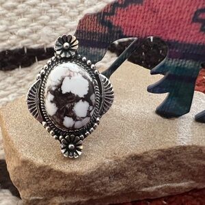 ❤️ Wild Horse Jasper Magnesite Navajo Adjustable Brushed Sterling Ring 11.2Gm